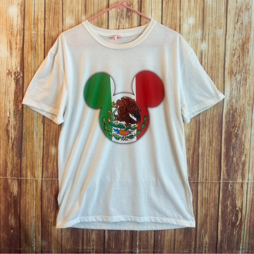 Tees Men’s Short Sleeve Round Neck White Tricolor Mickey Mouse Tee Size Large